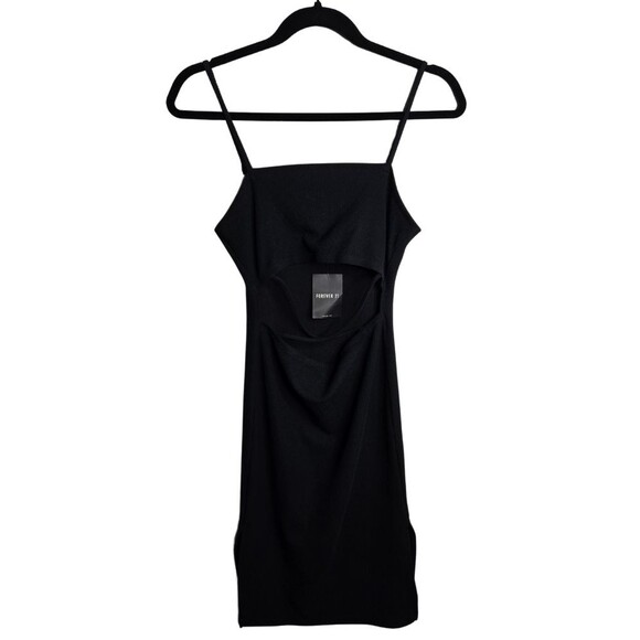 NWT Forever 21 Black Ribbed Knit Tank Midi Dress Cutout Torso Double Slit Size M - Picture 1 of 9